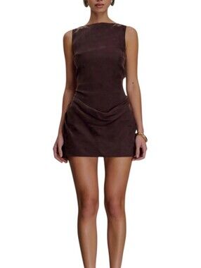 NWT Meshki Bexley Draped Mini Dress Chocolate Brown Large (FITS MEDIUM)